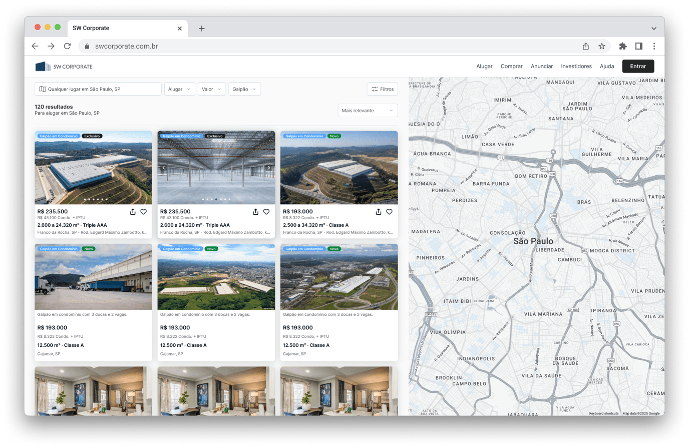 Listagem de galpões e condomínios logísticos